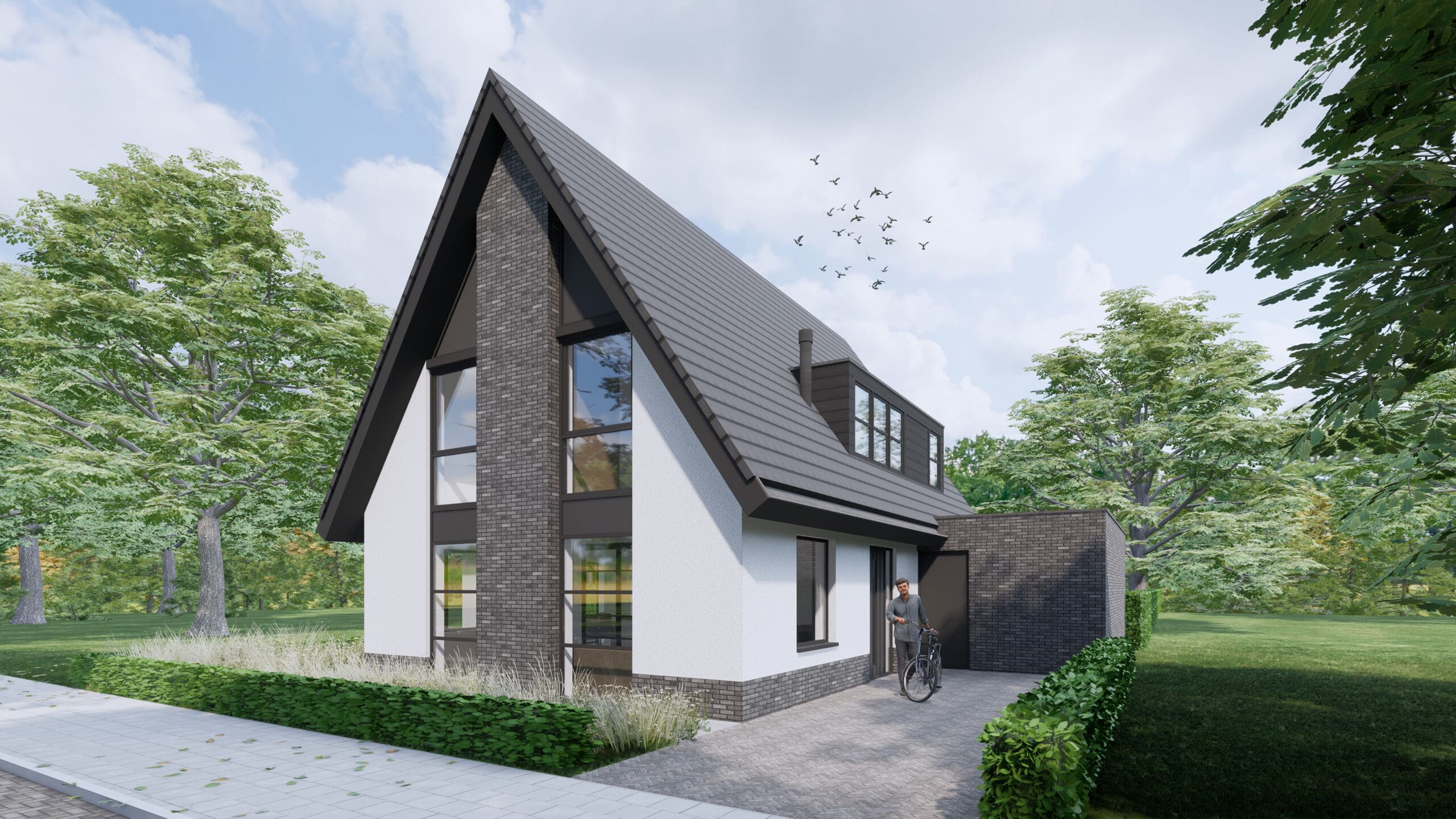 Eigentijdse woning met contrasterende kleuren