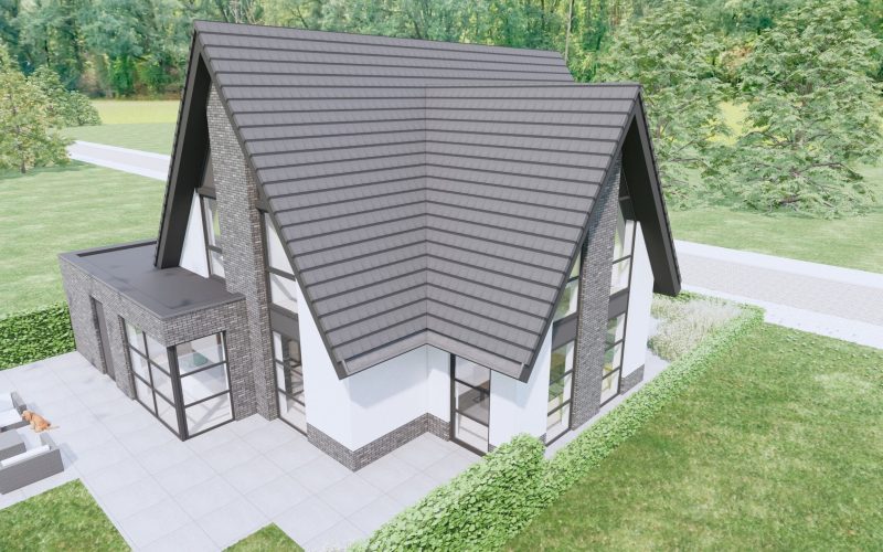 Eigentijdse woning met contrasterende kleuren